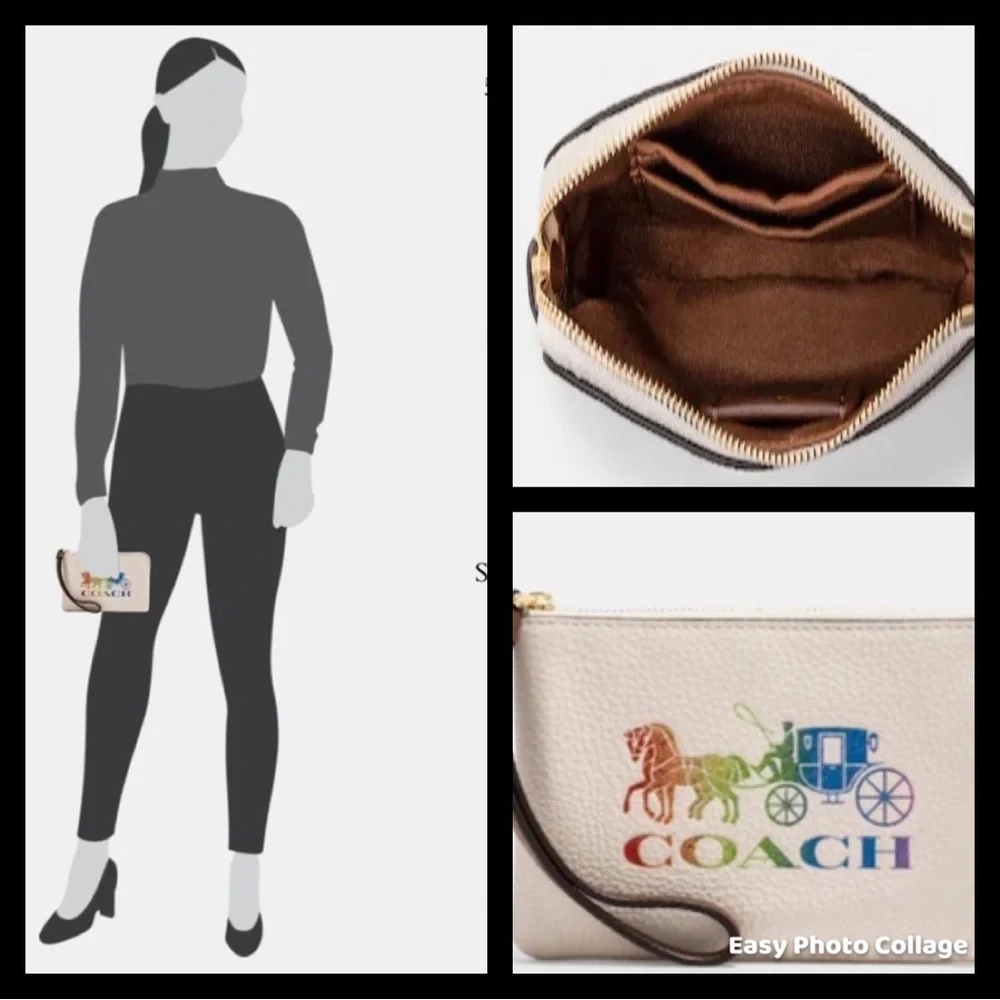 COACH‎ CORNER ZIP WRISTLET POUCH WALLET WITH RAINBOW HORSE AND CARRIAGE NWT